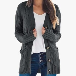 Women’s Dark Gray Long Sleeve Cable Knit Button Front Cardigan